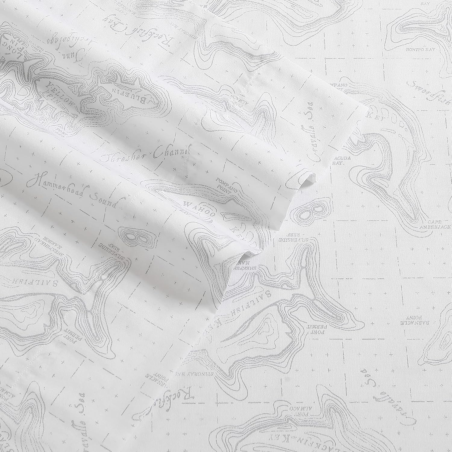 Eddie Bauer Home Sheets Cotton Percale Bedding Set, Crisp & Cool, Stylish Home Decor, Full, Fish ATOL White/Grey image number 1