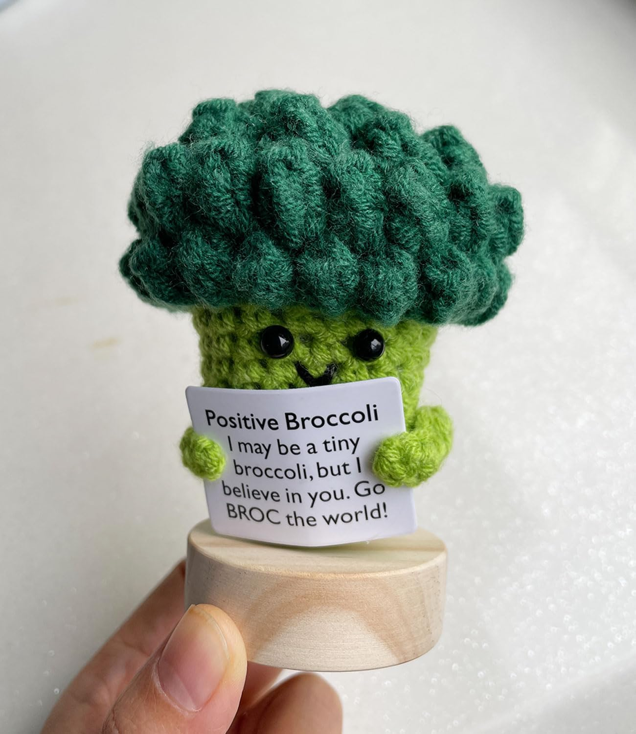 CIBBALIY Crochet Positive Cauliflower with Encourage Card Green Broccoli Funny Gift New Year Christmas Room Decoration 1 Pc