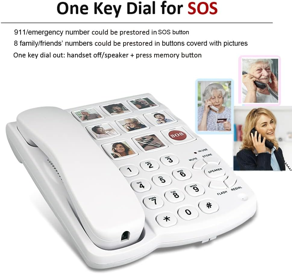 Telpal Big Button Corded Telephone with Speaker for Seniors Elderly, Amplified One Button Touch Picture Landline Phone for Old People, SOS Desk Telephones with Easy to Read Digit Numbers image number 3
