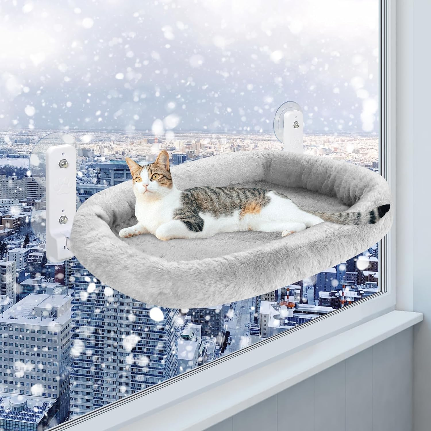 Casgee Window Lounger for Cats 60 X 30 Cm Beige with Cat Litter Tray