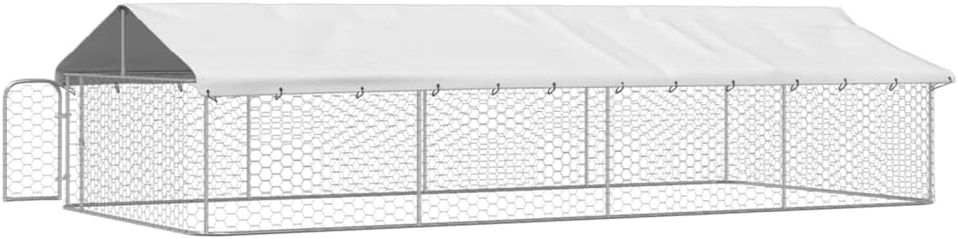 Vidaxl Galvanized Steel Outdoor Dog Kennel with UV Protected Roof and Lockable Latch System - Silver, Large Exercise Space (600X300X150 Cm) image number 6