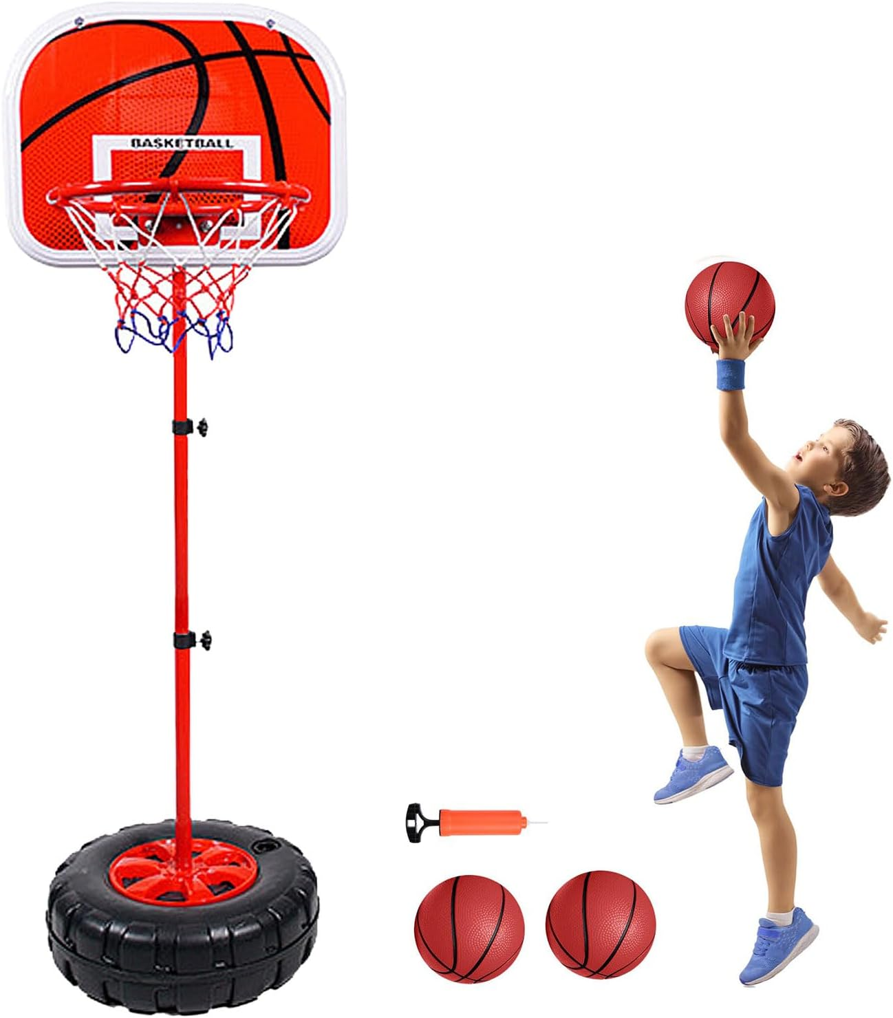 Children'S Basketball Hoop, Height Adjustable Indoor Outdoor Mini Basketball Toy with 2 Basketballs & 1 Pump for Babies, Children, Boys, Girls from 3 to 8 Years (150 Cm)