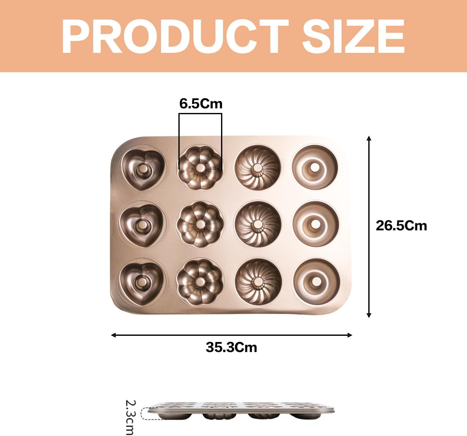 Kaoruo 12-Cavity Multi-Shaped Non-Stick Baking Pan &ndash; Heart, Flower & Swirl Donut Cake Mold, Versatile Bakeware Tray for Homemade Desserts & Pastries
