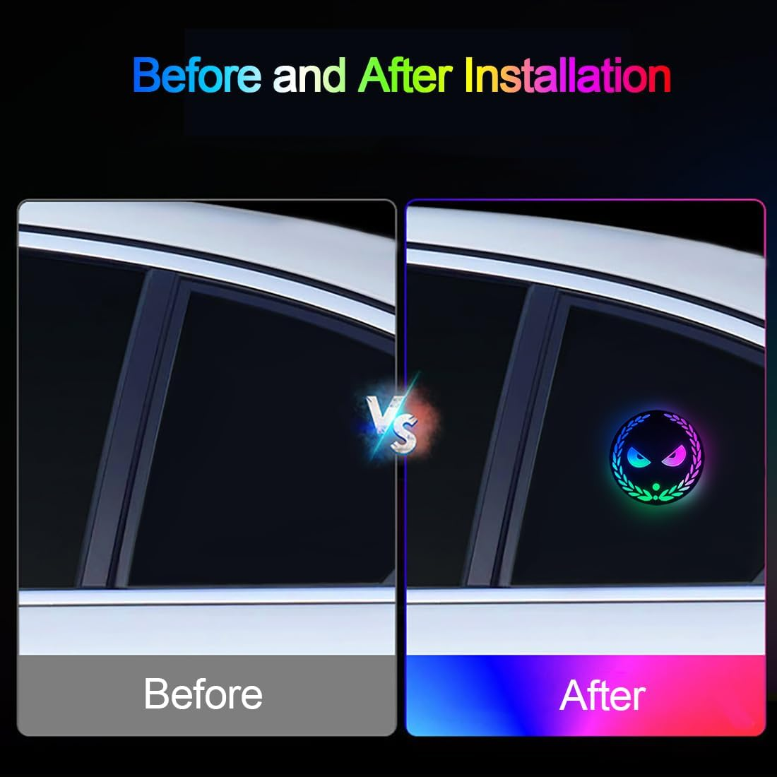 2 PCS Car Window Atmosphere Lights, 7 Colors Ambient Lighting Car, USB Rechargeable Car LED Lights, Car Interior Lights with Rainbow Effect, Portable Led Lights for Car Decoration