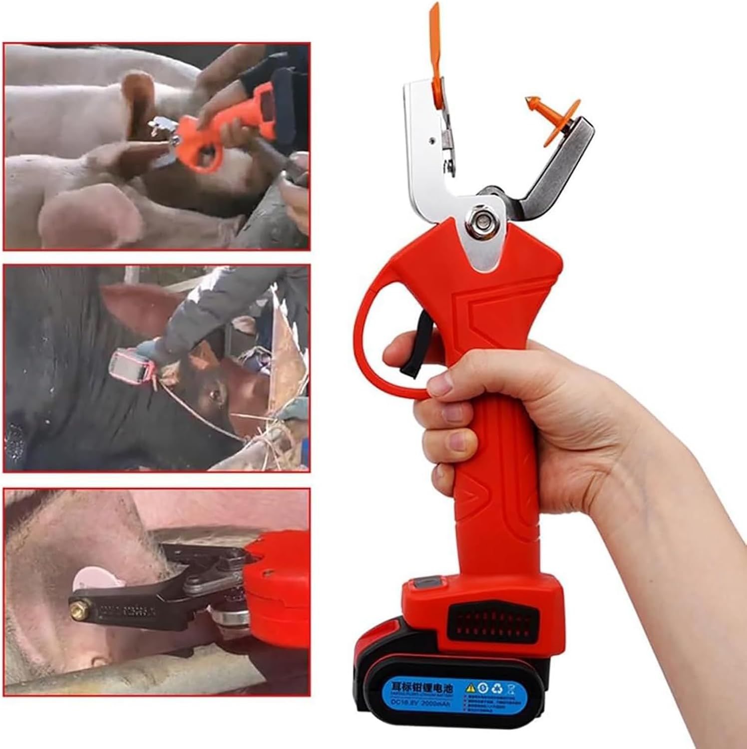 Electric Cordless Ear Tag Pliers Set, Battery Operated, with Case + 2000Mah Battery, Fast and Accurate Marking + Automatic Rebound, for Cattle, Pigs, Sheep, Cows,Red image number 6