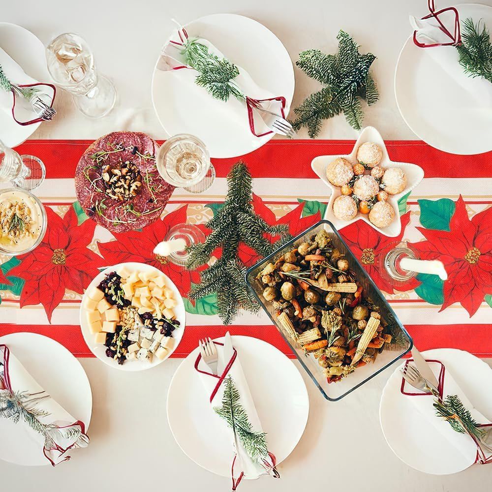 Christmas Table Runner Winter Christmas Table Runners Christmas Decorations Red Floral Table Runner Kitchen Dining Christmas Table Decoration for Christmas Xmas Holiday Home Party Decor 13X72 Inch image number 4