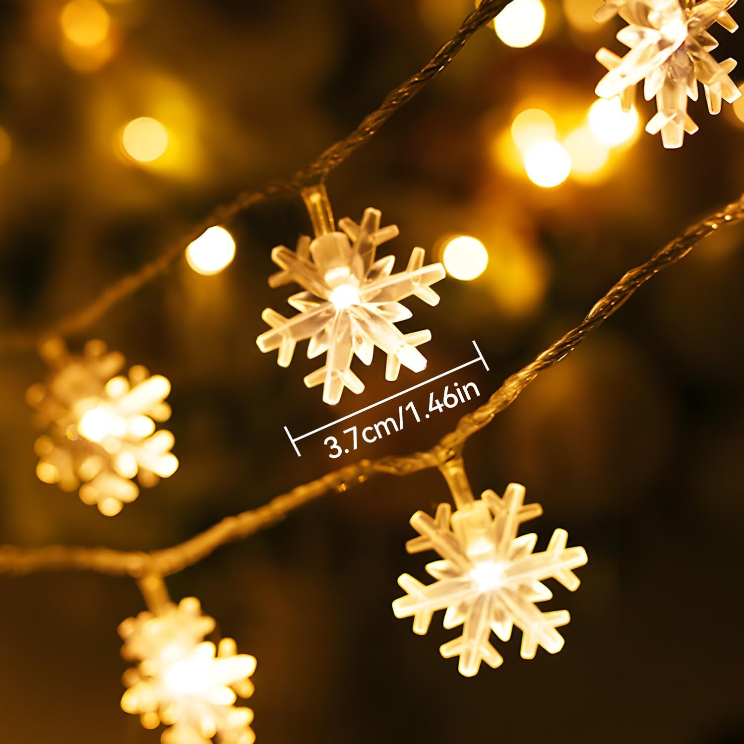 Christmas Fairy Lights, 10 M/33Ft 80 LED Snowflake String Lights Battery Operated with Remote Timer 8 Mode Hanging for Indoor Outdoor Bedroom Home Party Xmas Tree Decorations - Warm White image number 3