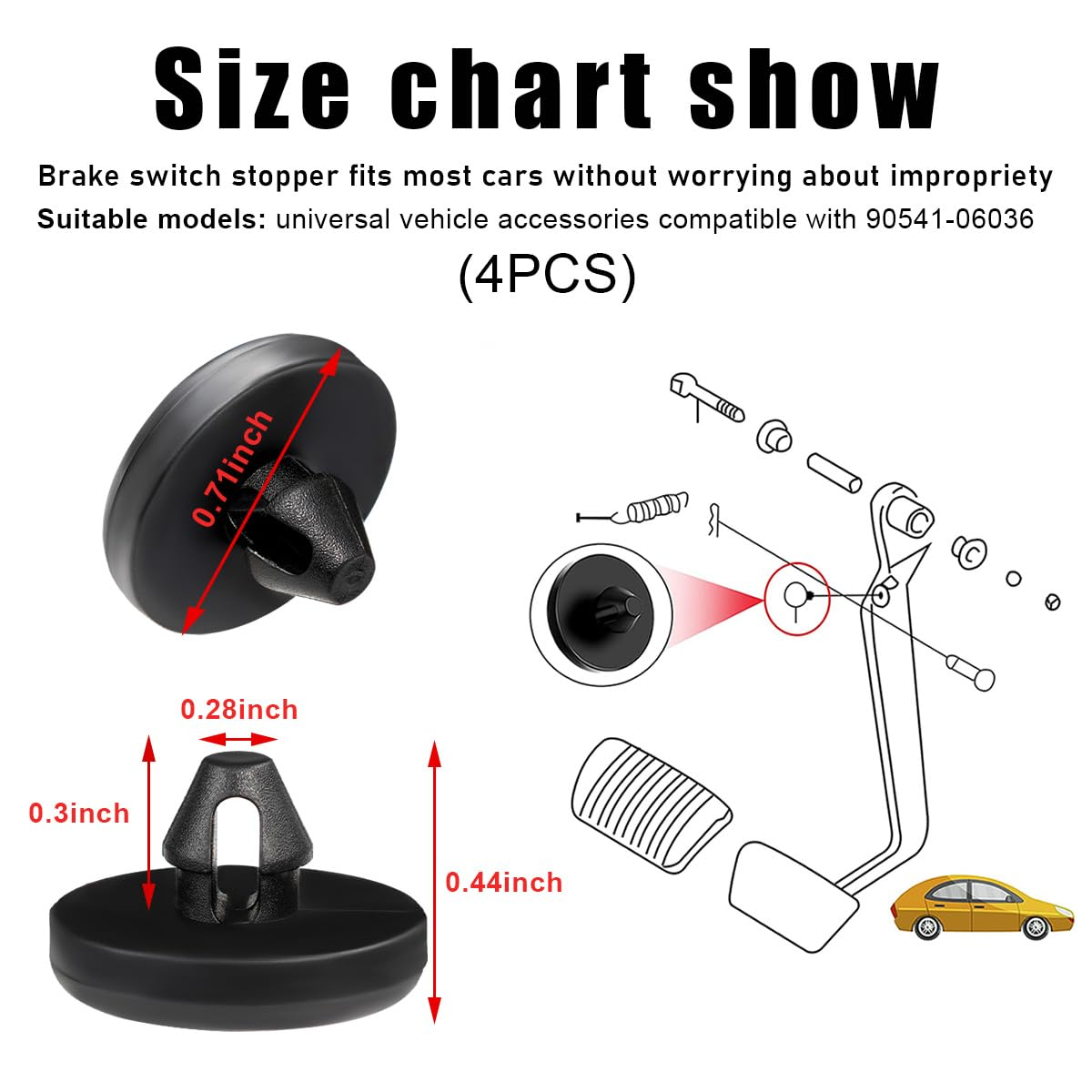 Povtii 4 PCS Brake Switch Stopper, Car Brake Pedal Stop Pad Replacement Compatible with 90541-06036, Automotive Brake Light Switch Pad, Clutch Pedal Stopper Car Accessories - 8 Pcs image number 2