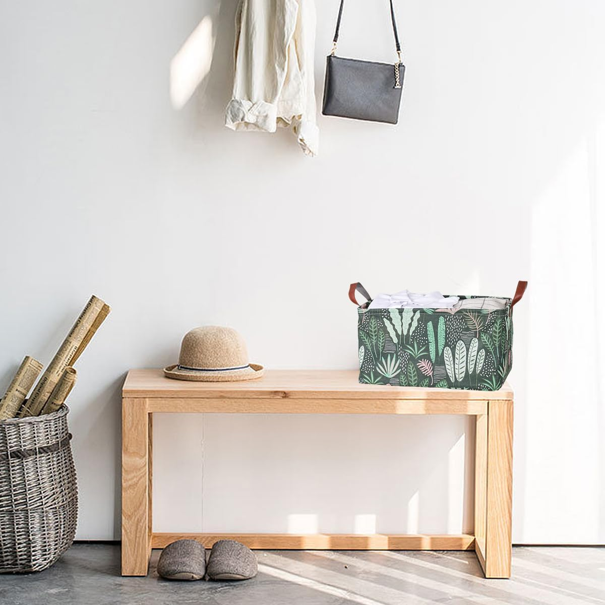 AIMALL 2PCS Cotton and Linen Storage Basket, Large Capacity Waterproof and Moisture-Proof Storage Box for Socks, Cosmetics, Clothes, Toys, 14.9 X 10.23 X 9 Inches, Multi-Purpose Organizer - Dinosaur image number 3