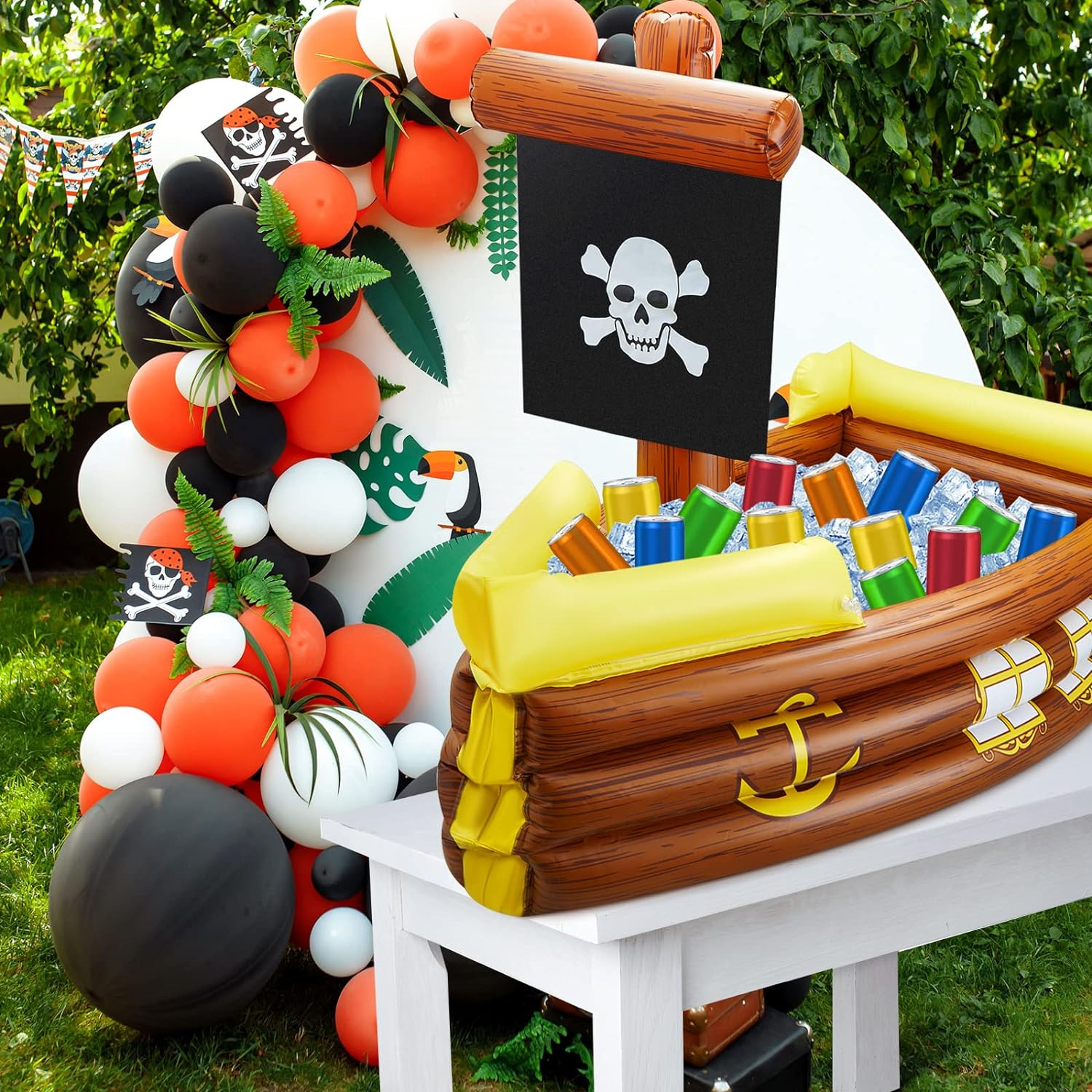 Cunhill 2 Pieces Inflatable Pirate Ship Cooler Inflatable Cooler for Halloween Pirate Ship for Food Beverage Serving Bar Pirate Party Decorations Birthday Pool Party Supplies image number 5