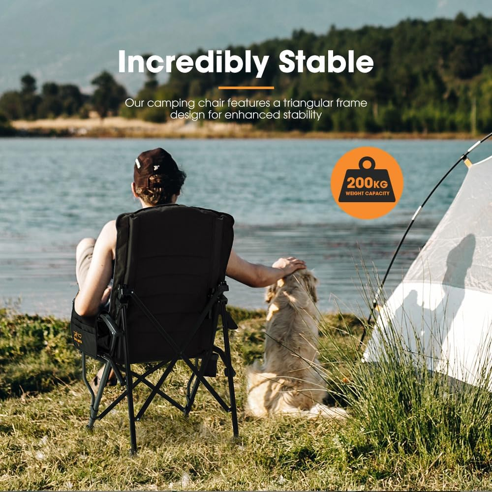 SAN HIMA Folding Camping Chair with Adjustable High Backrest, Portable Lightweight Foldable Camping Chair with Side Pocket, Cup Holder & Non-Slip Feet, up to 200KG, for BBQ Picnic Hiking Beach - Green image number 5