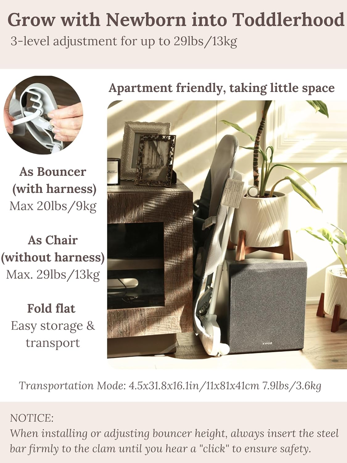 Cuddobaby Baby Bouncer 4-In-1 on Wheels, Detachable Pianos, Feeding Tray, 3-Level Recline Foldable Seat with Play Bar for Infant to Toddler 0-6, 0-12, 12-24 Months, Boy Gift Idea - Blue image number 2