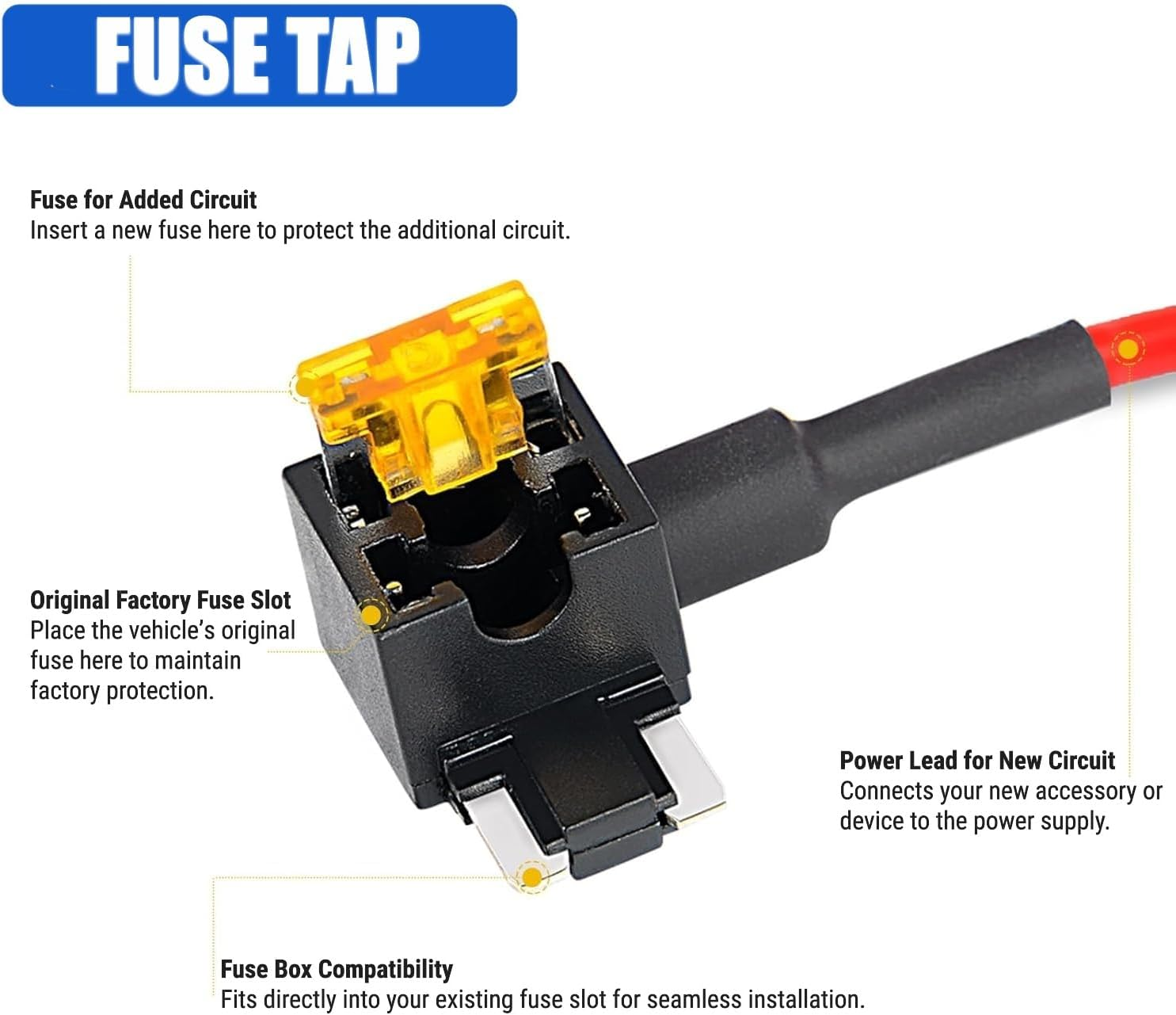 Ozchillon 5 Pack Low Profile Mini Add-A-Circuit Fuse Tap Kit with Blue Terminal &ndash; 16AWG Piggyback Fuse Holders for Car, SUV, Ute, Truck, 12V Accessories (5, 5AMP) image number 3