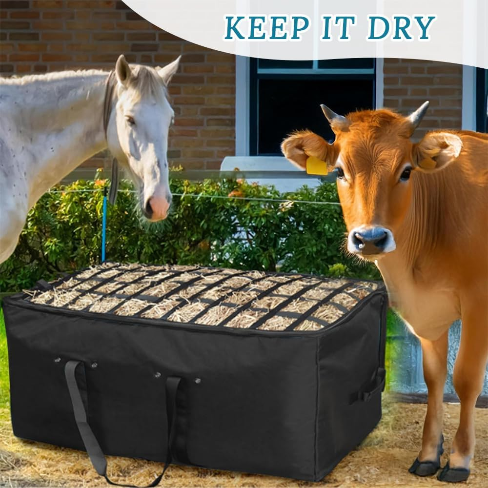 Large Hay Bale Storage Bag,Top Slow Feeder Belt Design,Foldable and Portable,With Zipper,Carry Handles,Heavy Duty Tote Container,For Horses,Goats,Sheep,Donkeys,Barn and Stable image number 5