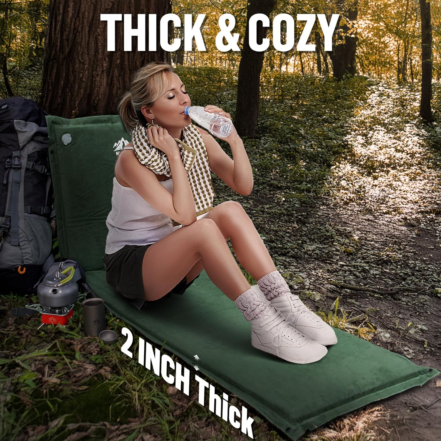 Night Cat Self-Inflating Sleeping Pad: Camping Mattress Single Memory Foam for Hiking - Comfortable Camping Mat Air for Outdoor image number 1