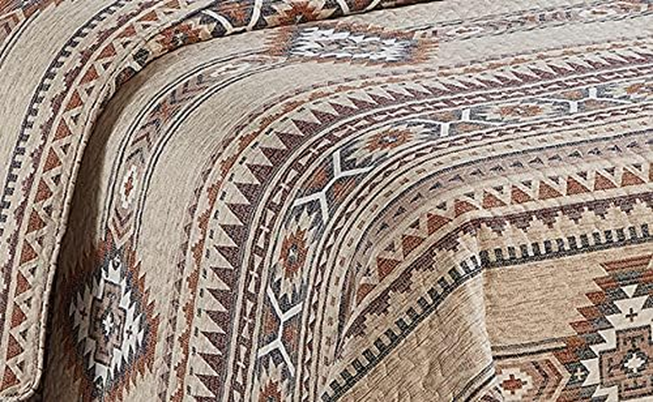 Rustic Southwest Quilted Western Bedspread Bedding Set in Brown Beige Taupe Charcoal and Tribal Native American Patterns - Nevada (King/Cal-King)