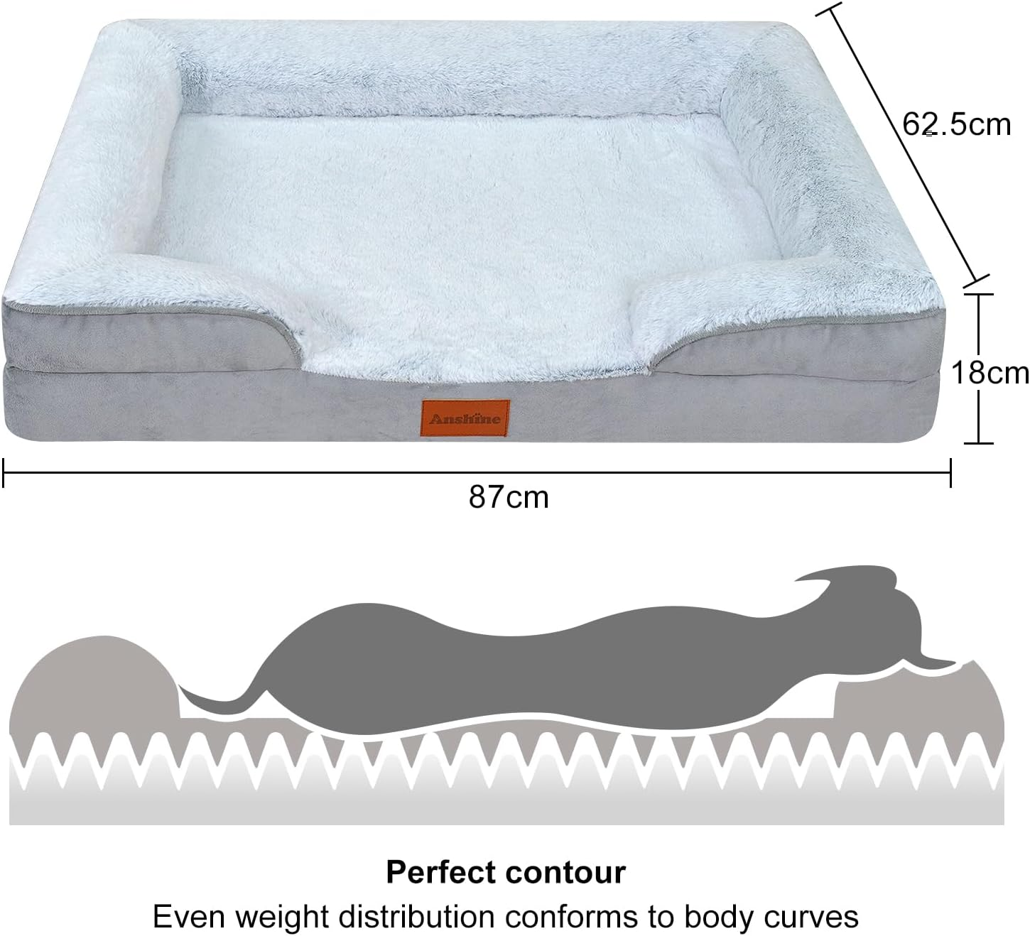 Anshine Memory Foam Large Dog Bed ，Orthopedic Pet Bed for Large Dogs, Ultra Comfortable Dog Sofa with Supportive Memory Foam Cushion, Durable & Washable Large Dog Beds for Joint Relief image number 4