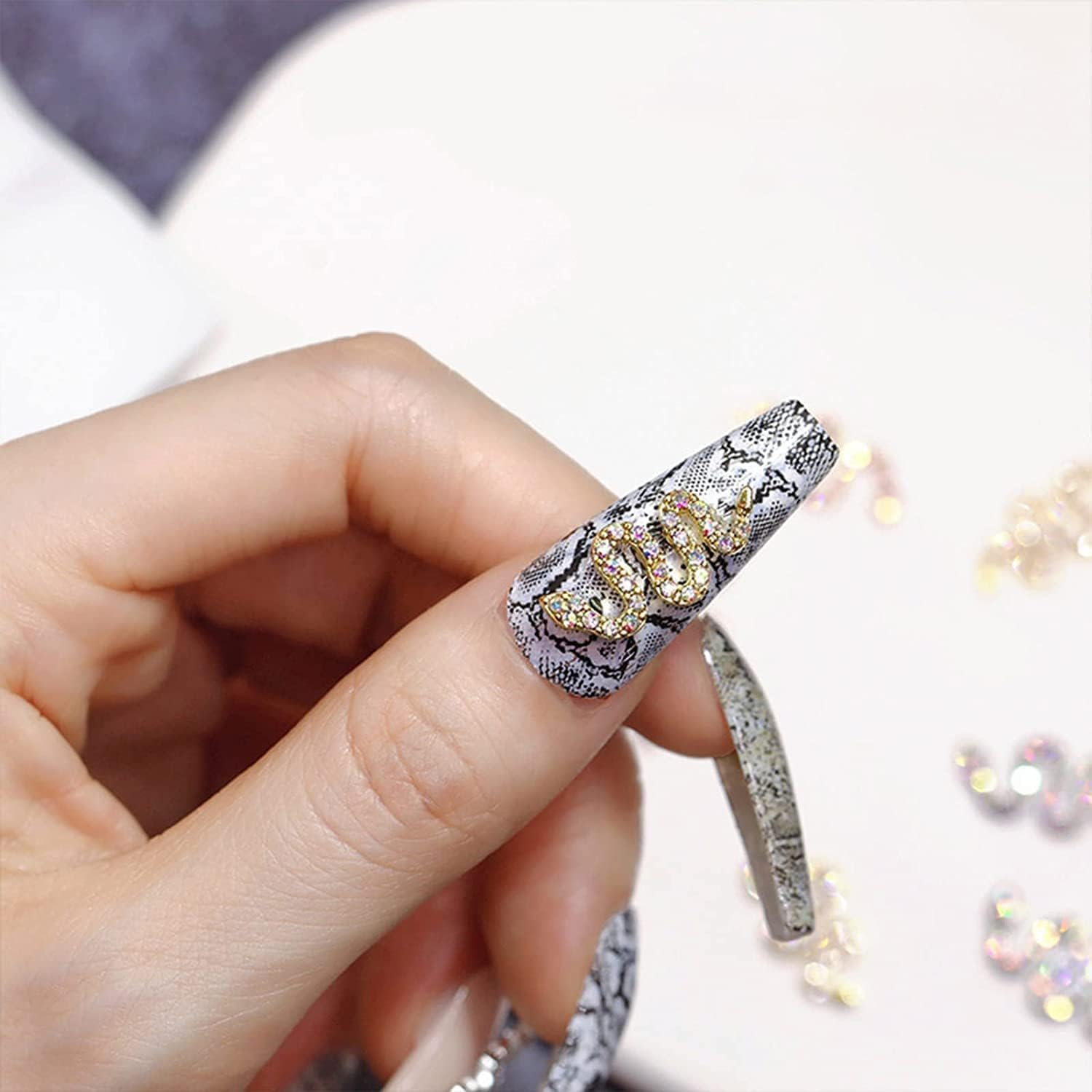 24 3D Snake Nails Charm Street Stone Nail Metal Make Nails Jewellery Art Jewellery Flashed Stone Nails Art Decorative Jewellery Nail Accessories (Rhinestone) Colour image number 6