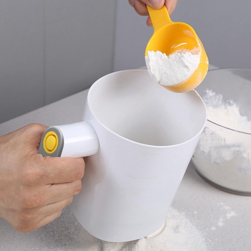 Veumoie Handheld Electric Flour Sieve Icing Sugar Powder Stainless Steel Flour Screen Cup Shaped Sifter Kitchen Pastry Cake Tool