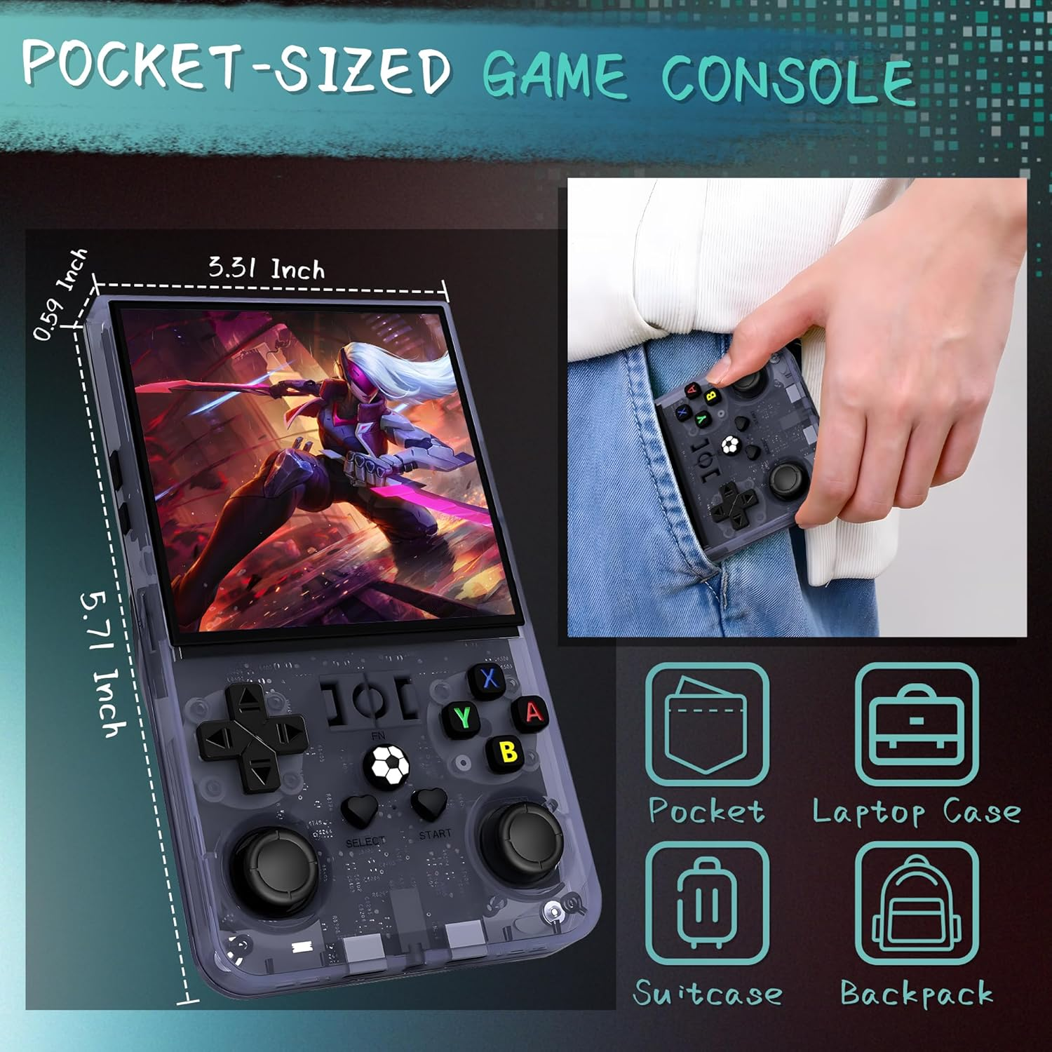 R36MAX Retro Handheld Game Console with 256GB Micro SD Card, 40000+ Games Retro Gaming Console, 4.0" IPS HD Screen, 4000Mah Rechargeable Mini Retro Video Console, Portable Pocket Arcade - Grey image number 2