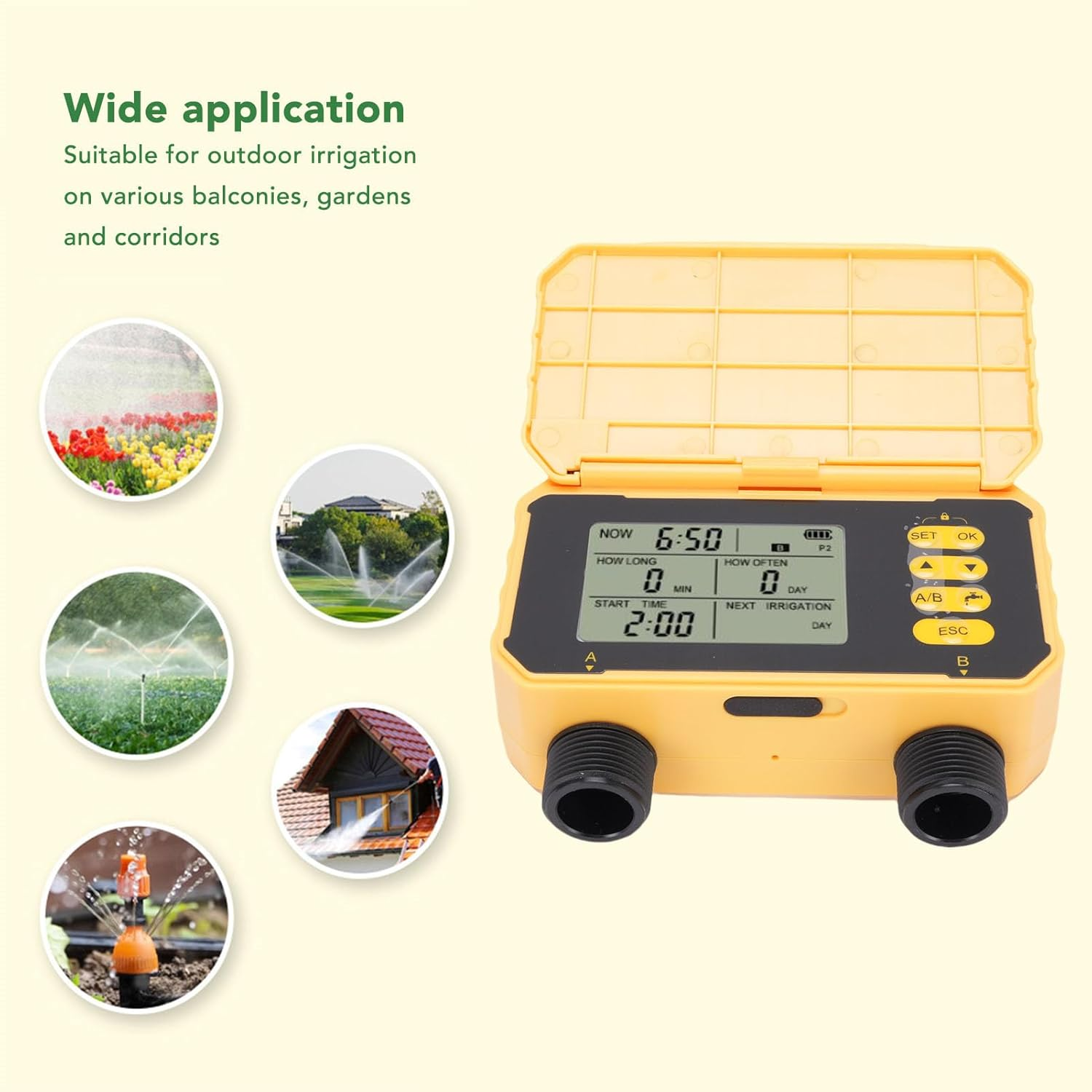 Solar Powered Sprinkler Timer with Rain Delay - Dual Zone Smart Irrigation Controller for Garden, Programmable Outdoor Watering System with Type-C Charging & Filter image number 3