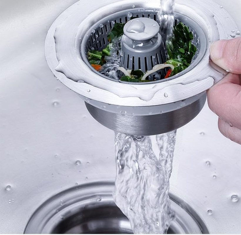 Kitchen Sink Drain Strainer and Stopper Combo, Universal Kitchen Drain Press Bounce Device Stainless Steel Sink Drain Stopper (Silvery, 11Cm) image number 3