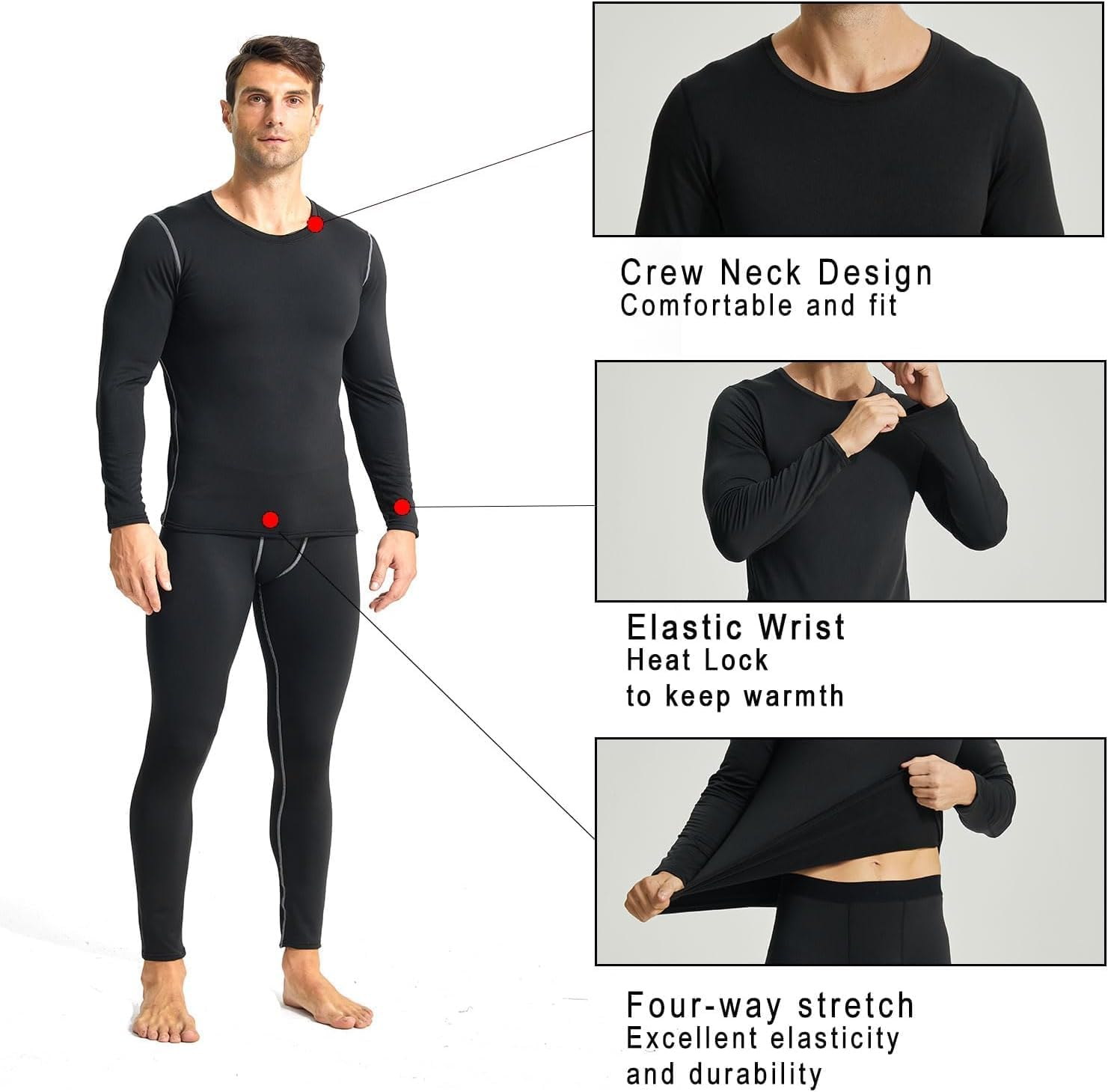YUSHOW Mens Thermal Underwear Set Long Sleeve Tops Long Johns Thermal Base Layer Fleece Lined Compression Suit for Workout Skiing Running Hiking