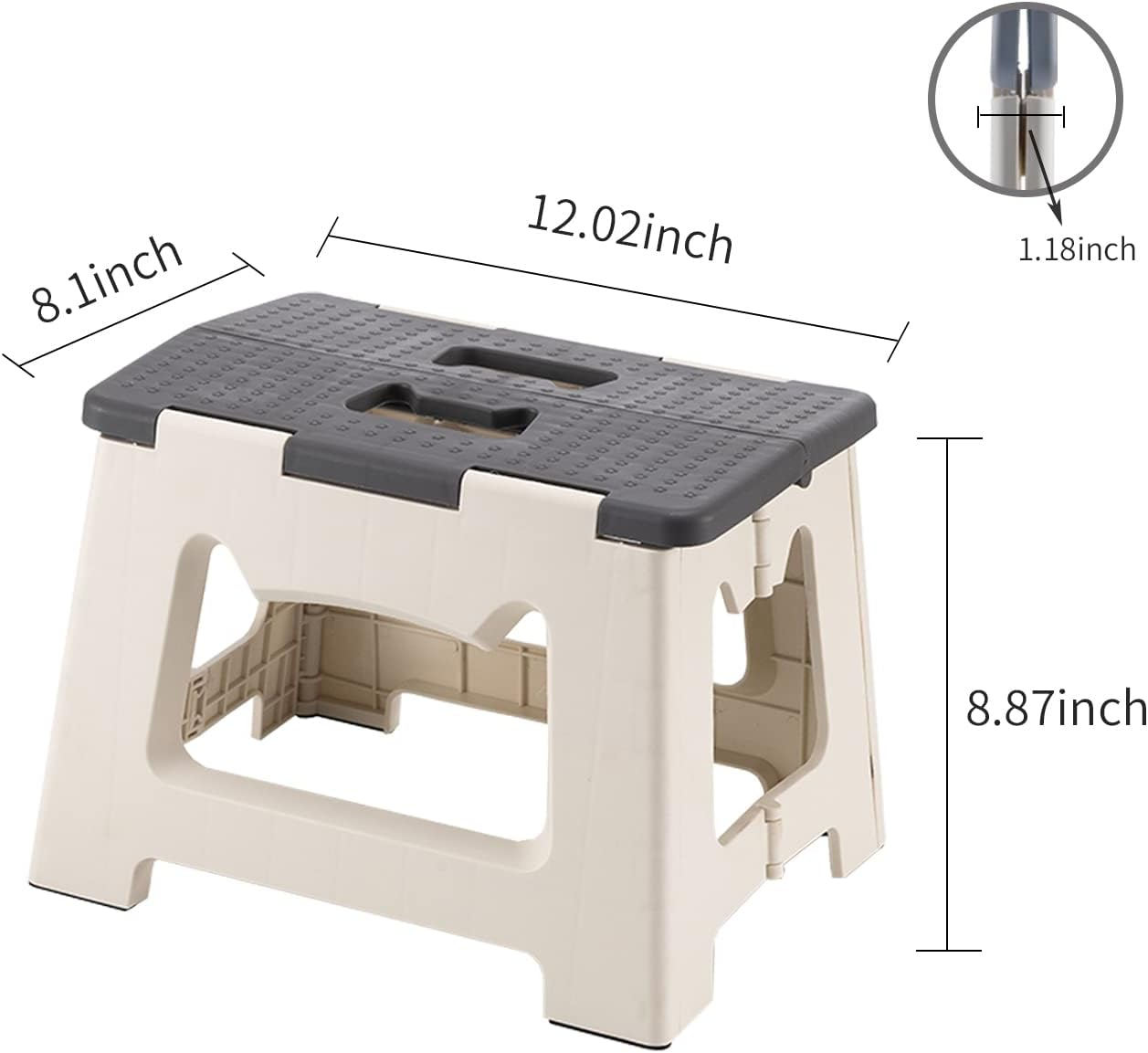 Kitty Folding Stool, 9 Inches, Non-Slip Folding Step Stool,Great for Kitchen, Bathroom, Bedroom, Kids or Adults (Khaki) (Gray) image number 3