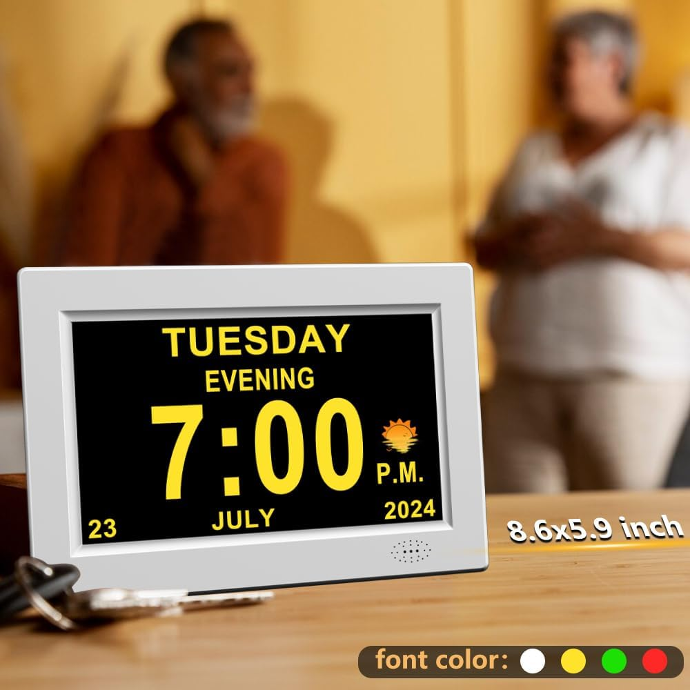 8 Inch Digital Alarm Clock with Date and Time for Elderly Extra Large Impaired Vision Calendar Clock Auto Dimmable Clock (8 Inch/White) image number 3