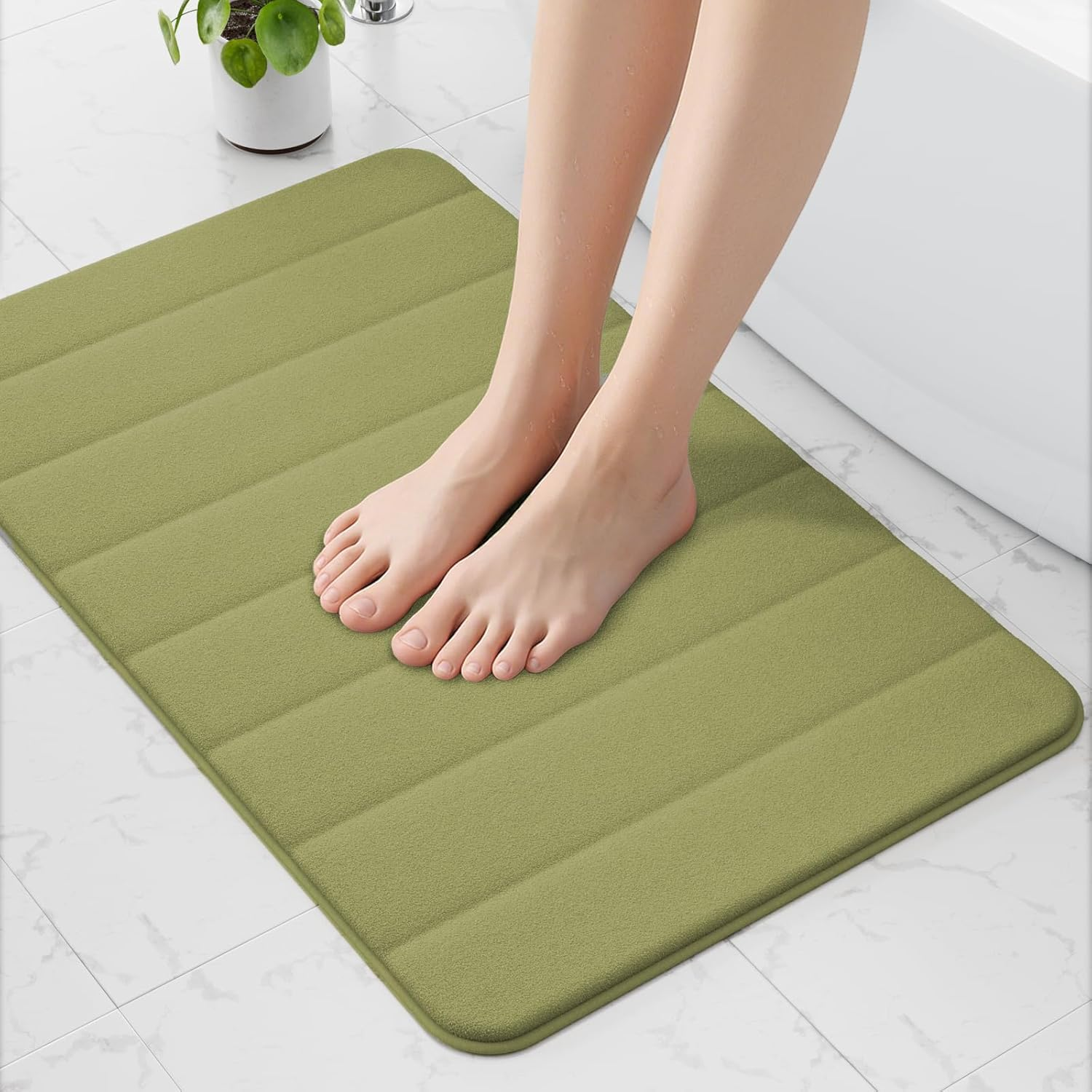 Memory Foam Bath Mat Bathroom Rug, Extra Soft Absorbent Premium Bath Rugs Mat, Non-Slip Thick Comfortable Carpet for Tub, Shower Room, Machine Wash Dry, 50X80Cm, Lime Green image number 5