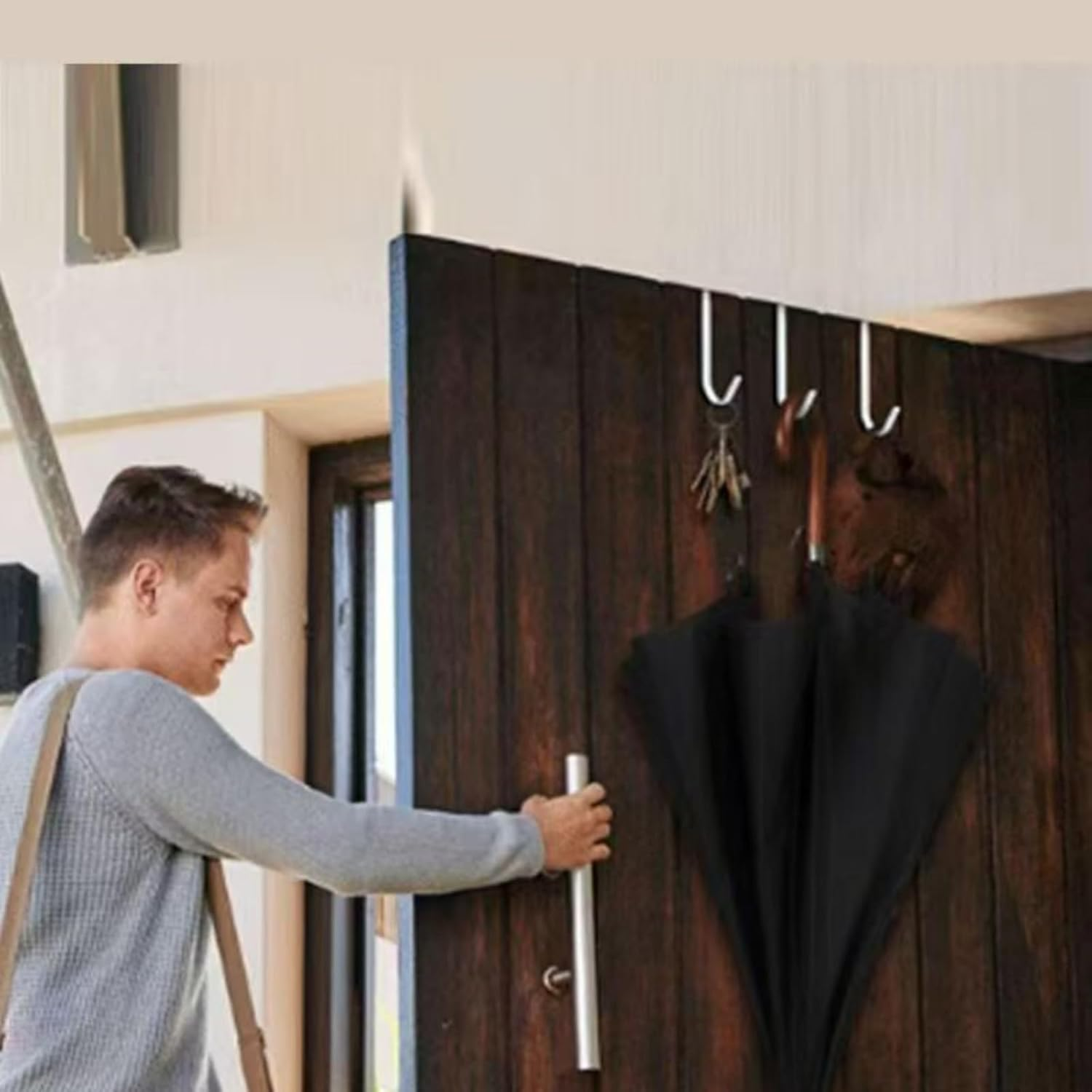 6-Pack over the Door Hooks Door Hangers Hooks with Rubber to Prevent Scratches, Heavy Duty Organizer Hooks. They Can Be Used for Hanging Clothes, Towels, Hats, Coats, Bags, Etc.White image number 3