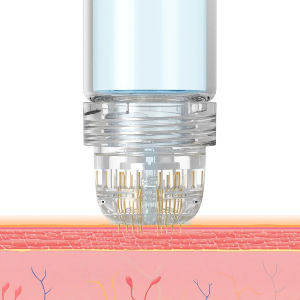 Derma Stamp Hydra Roller H20 Facial Skincare Tool with 4 Gold Titanium 0.25Mm/0.5Mm Replacement Heads & Serum Applicator, Reusable Device for Hair, Beard,Skin (0.25Mm) image number 1