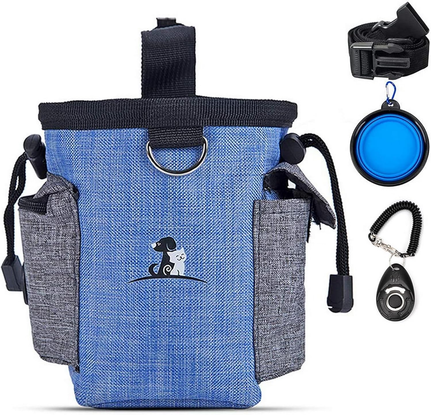 VANANA Pet Training Clicker Puppy Dog Training Snack Bag Built-In Poop Bag Dispenser Zipper Pocket with Adjustable Waist Belt Pouch Hand-Free for Dog Walking Training (Blue) image number 5