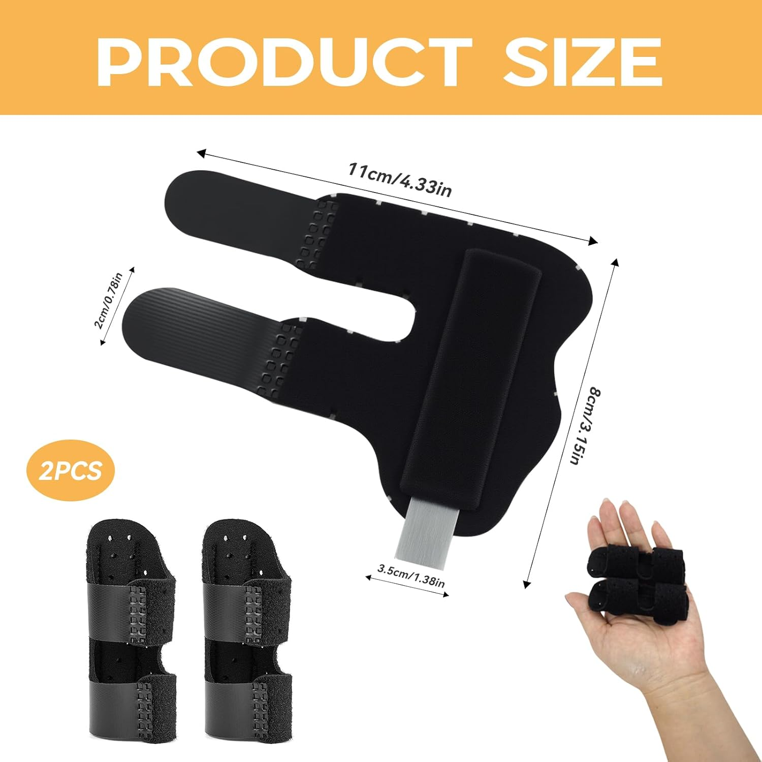 2 Pcs Finger Splints - Breathable Support Brace with Steel Plates for Index/Middle/Ring Fingers, Adjustable Straps for Trigger & Mallet Finger Support (Black) image number 6