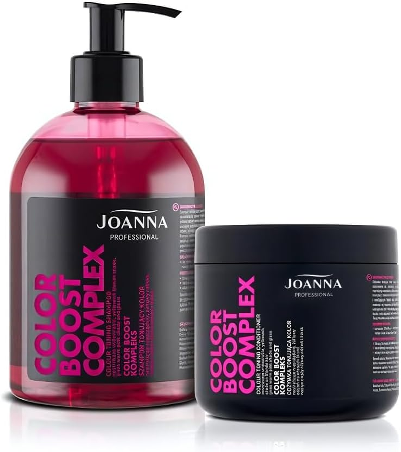 JOANNA Professional Color Boost Complex - Shampoo and Conditioner Set for Women - Colour-Improving - Neutralisation of Unwanted Yellow Tones - Pink-Grey & Warm Colour Pink