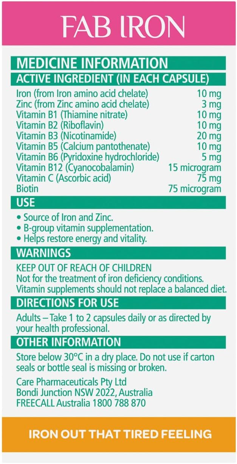Fab Iron + Vitamin B Complex & Zinc Cap X 60 image number 1