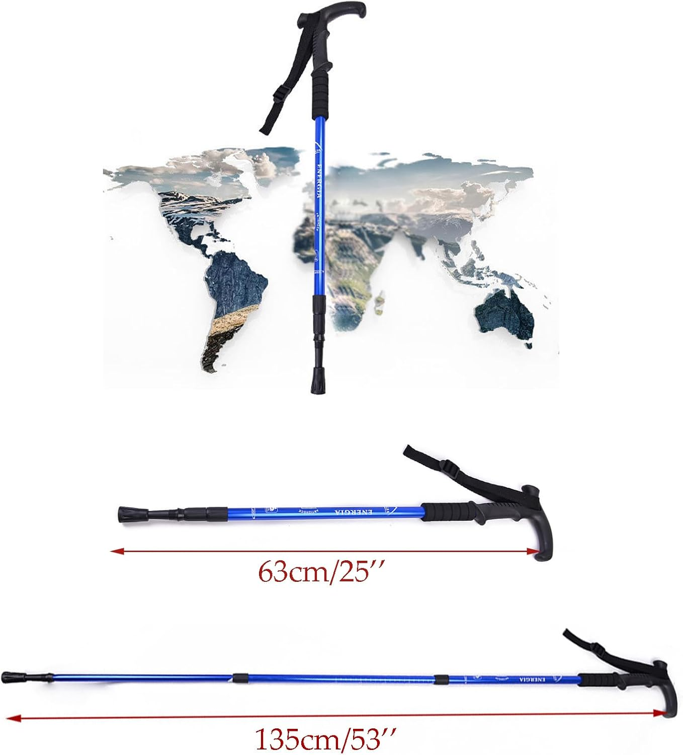 Threeh Walking Sticks Lightweight Trekking Poles T Anti-Slip Handle Design Adjustable Walking Cane for Travel Hiking Climbing Senior Men Women - Blue image number 4