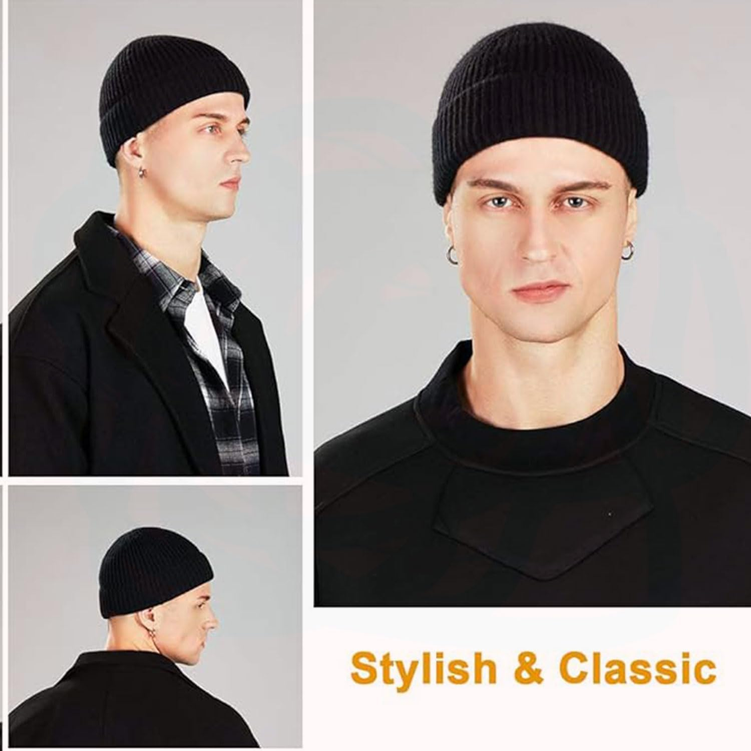 YIRANJIA 3-Pack Wool Fisherman Beanies for Men | Short Knit Watch Caps Cuffed Trawler Hats for Winter, Fishing & Outdoor Activities image number 1