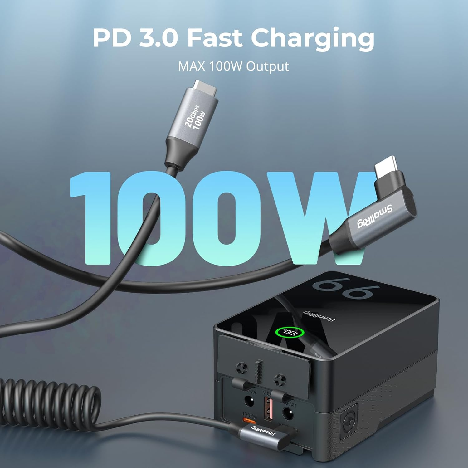 SMALLRIG USB C to USB C Coiled Data Cable (Straight to Angled), 90 Degree USB C Cable 20Gbps High Speed Data Transfer, Support PD 100W Fast Charging, for Iphone, Laptops and Cameras Etc. - 4792 image number 1