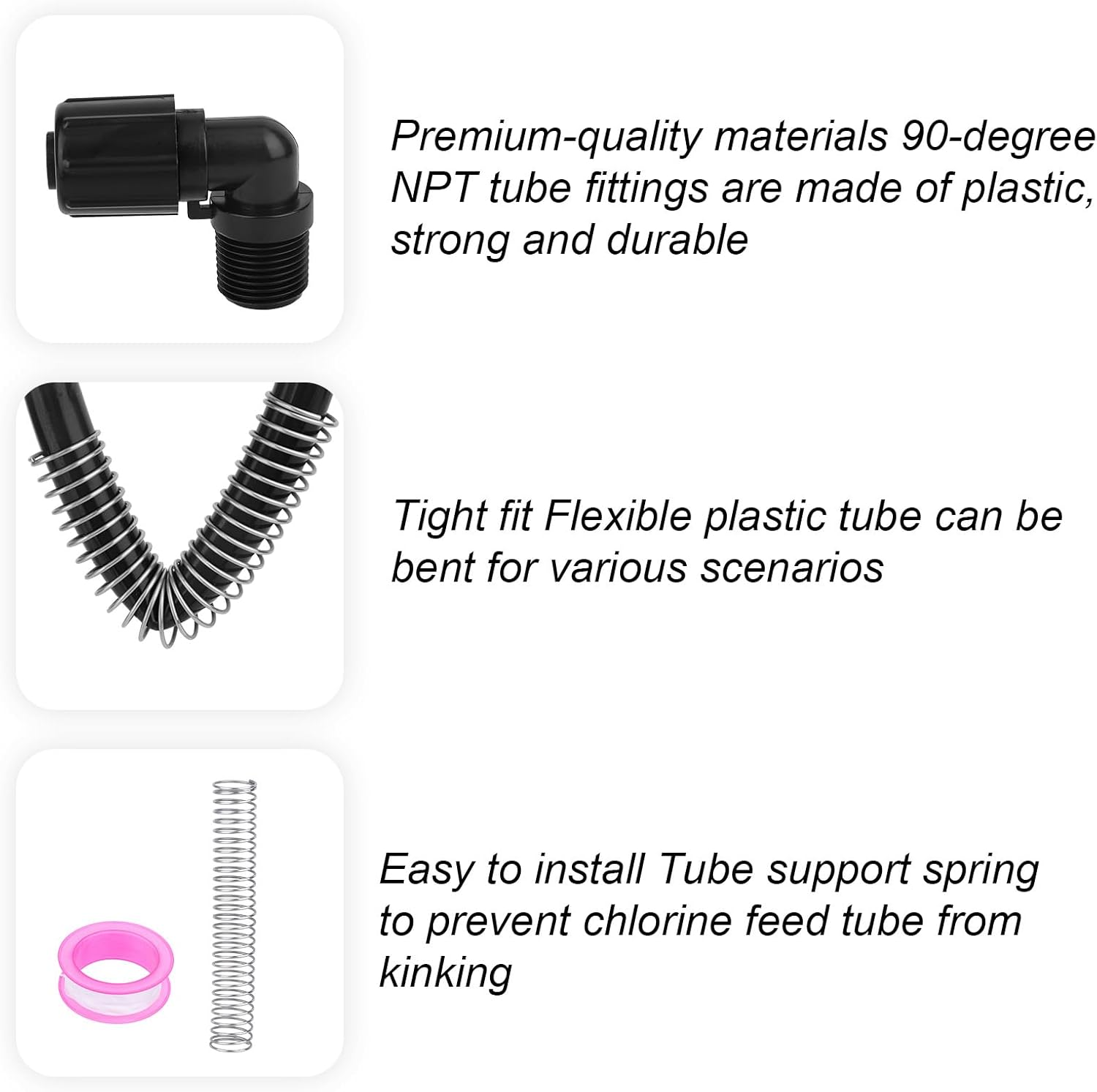 5Pcs Pool Chlorinator Parts Compatible with Pentair Rainbow, Includes R172272 1/2" NPT 90-Degree Tube Fitting, R172091 5/8" OD Feeder Tube & R171097 Support Spring for Pentair 320/322 image number 4