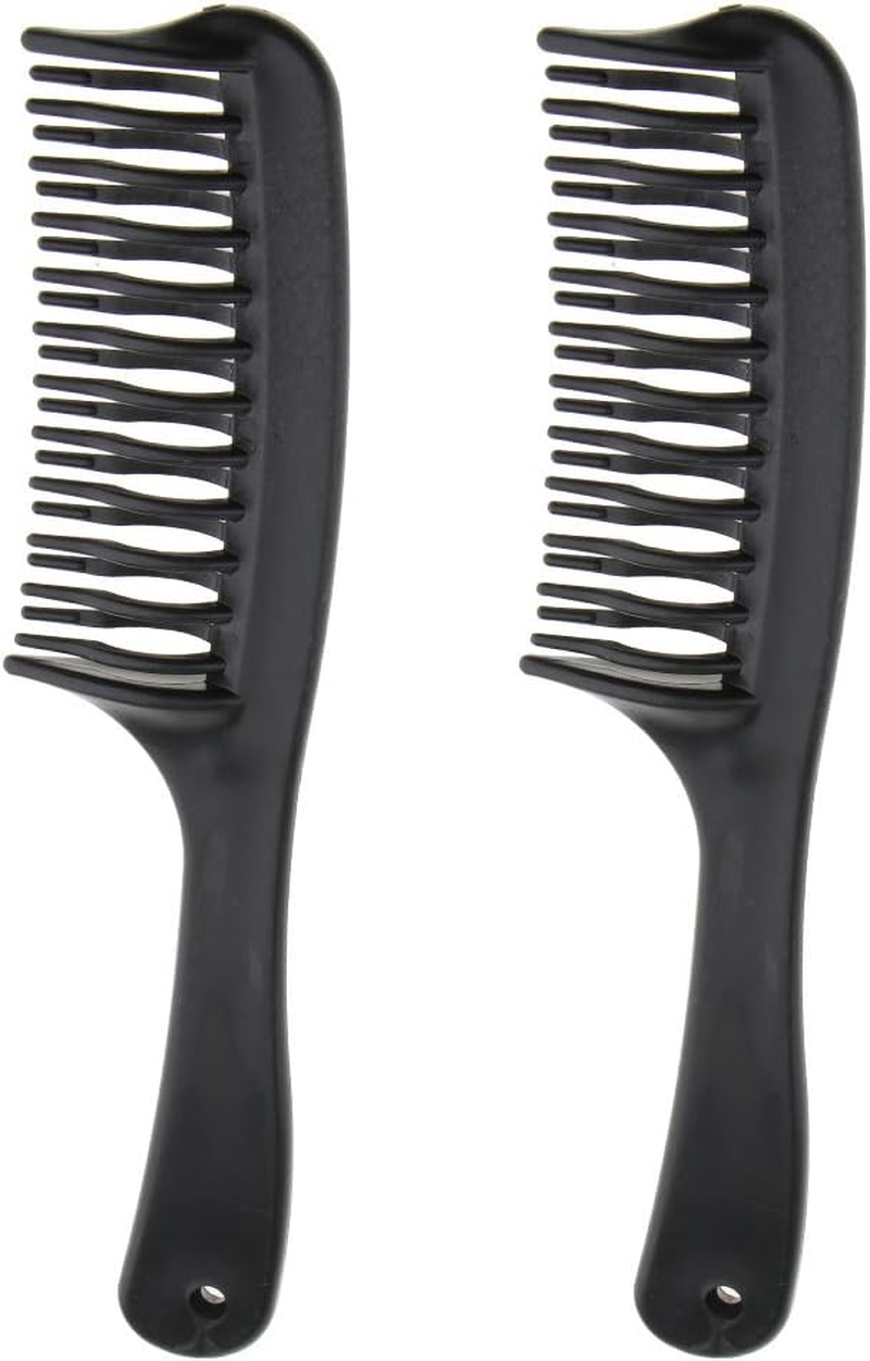 2 Pieces Anti-Static Black Plastic Double Row Comb Long Straight Curling Hair Styling Beauty Tool image number 4