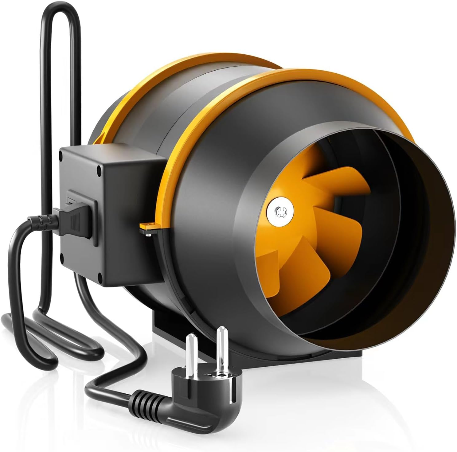 Fangofast Flue Duct Fan 100 Mm Inline Duct Fan Exhaust Fan 230 V Quiet with IEC Socket EU Plug + 1.5 M EU Power Cable for Bathroom, Office, Growth Rooms