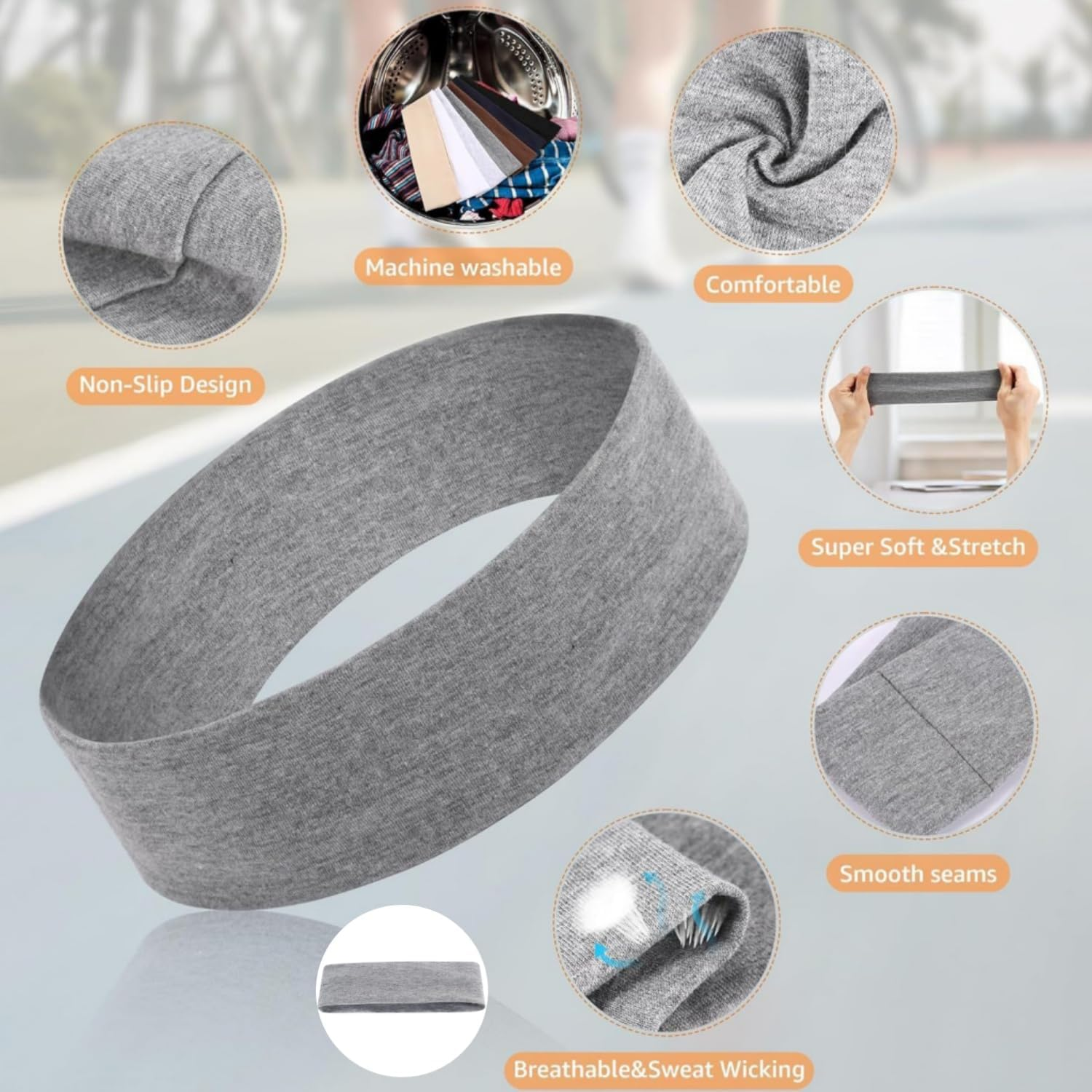 Shoyisenka 7 Pack Non-Slip Headbands for Women Soft Cotton Workout&Yoga Headbands, Sweat-Wicking Hair Bands for Running, Sport (Trendy & Elastic)