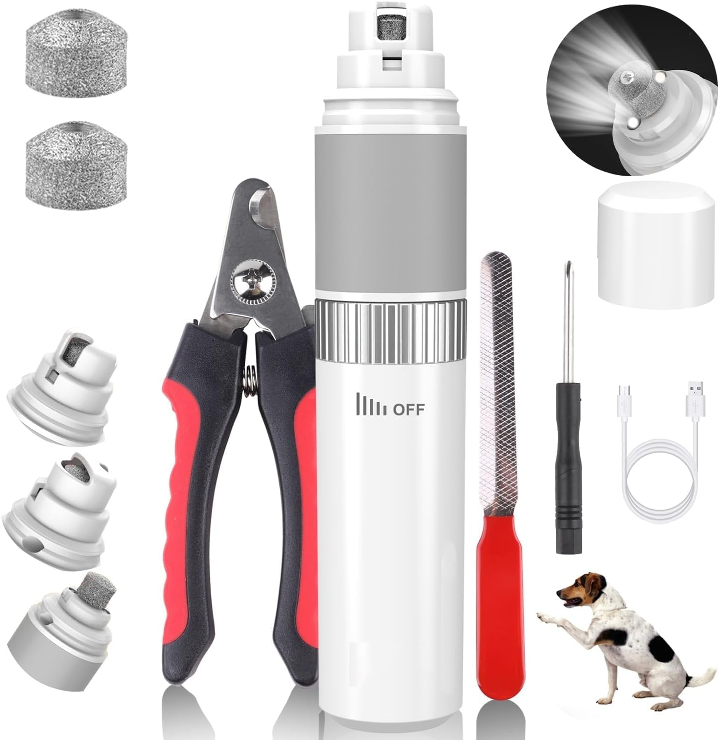 Cordless Dog/Cat/Pet Nail Grinder Set, Quiet Low Noise for Large Medium Small Dogs and Cats, Powerful Variable Speed Motor Rechargeable Pet Claw Trimmer with an Extra Diamond Bit, Clipper and File image number 1