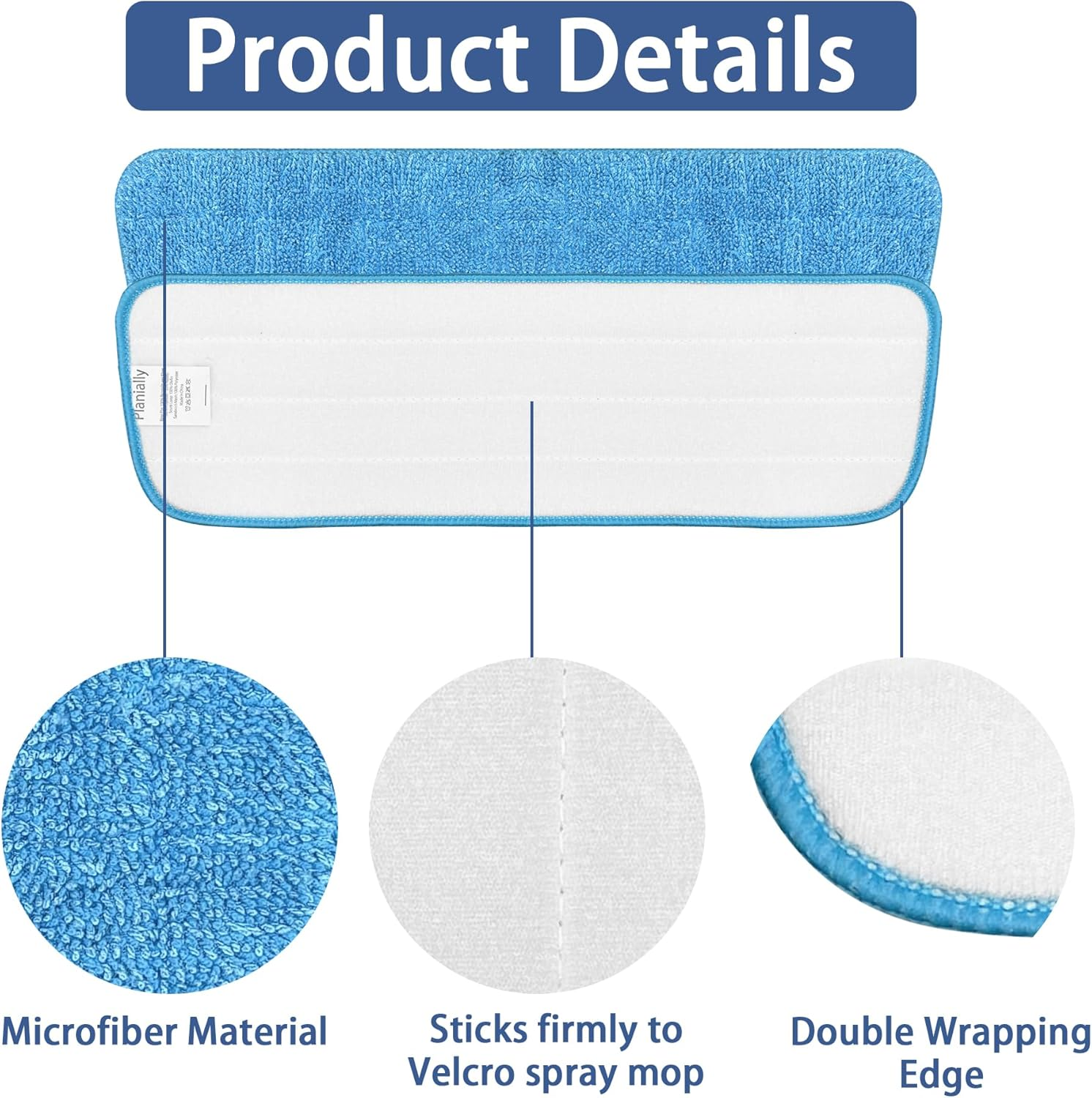 4 Pack Reusable Microfiber Mop Pads for 13''-15'' Spray Mop, Replacement Mop Refills for Wet and Dry Cleaning, Machine Washable Floor Cleaning Pads (Blue and Grey) - Blue And Green image number 2