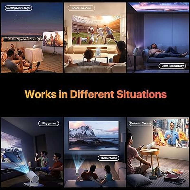 Mini Smart Portable Projector 4K Support, 7000 Lumens, Android 11 OS, Wifi 6 & Bluetooth 5.0, 180&deg; Rotatable, Auto Keystone Home Theater Movie Projector for Outdoor/Indoor image number 6