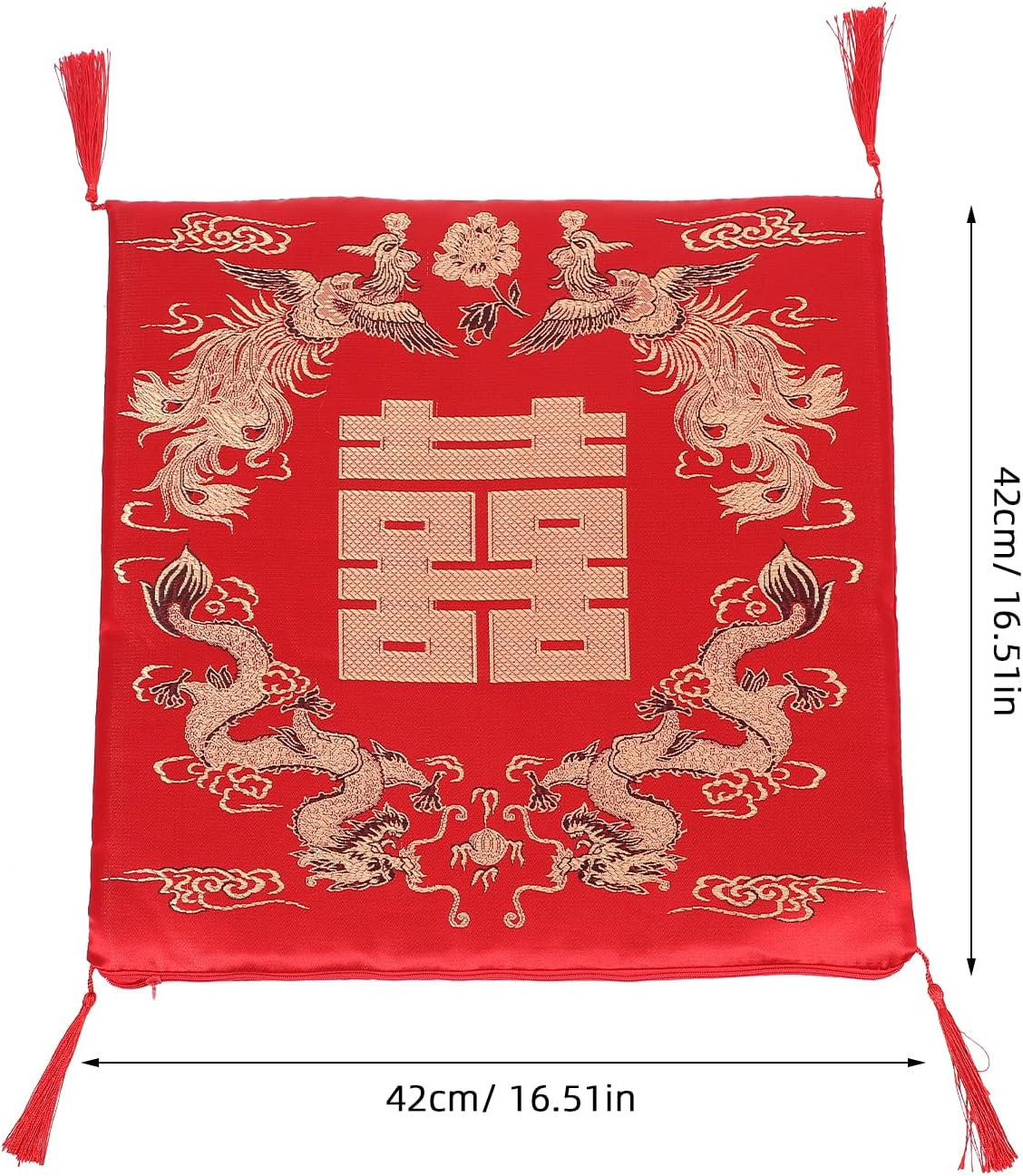 LIFKOME Chinese Style Seat Cushion with Dragon and Phoenix Pattern, Red Polyester Cotton Chair Pad for Home, 16.5X16.5X0.6 Inches, Multi-Purpose for Kneeling, Tea Ceremony, Dining Room, Window Seat image number 5