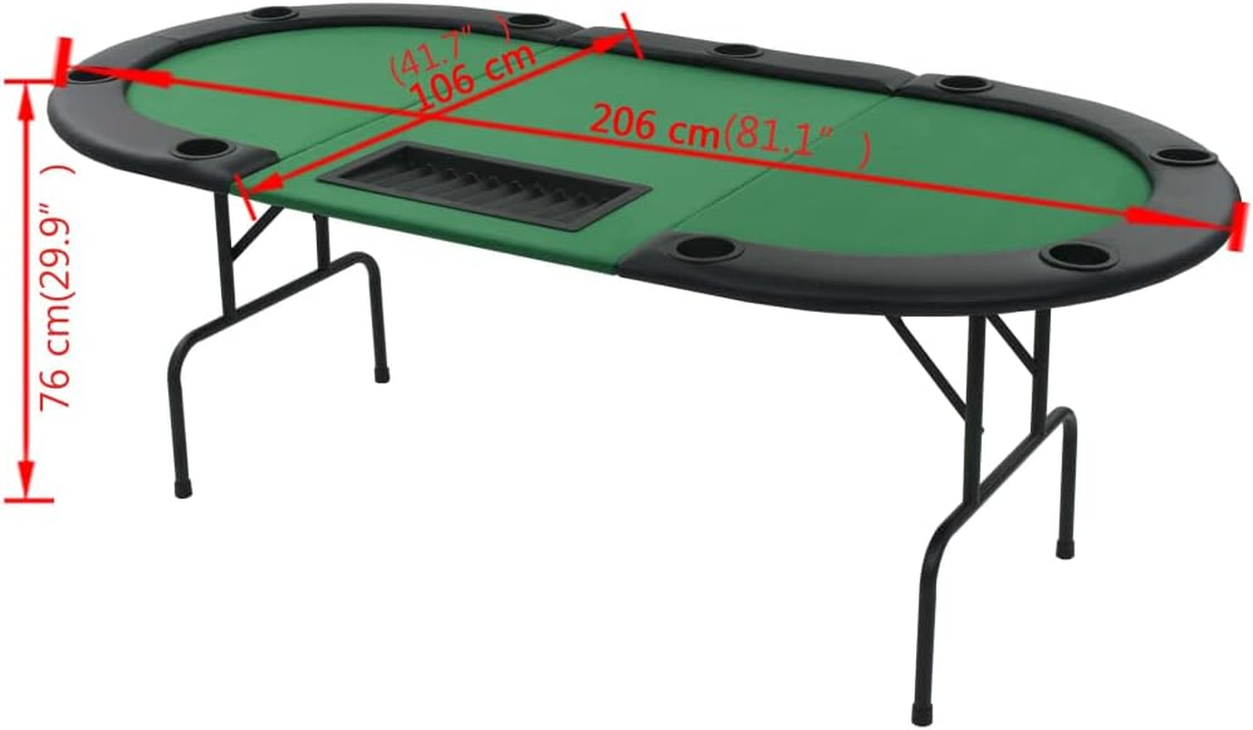 Vidaxl Folding Poker Table - Green Oval Game Table - Suitable for 9 Players - Polyester Upholstery & Artificial Leather Armrests - MDF and Steel image number 3