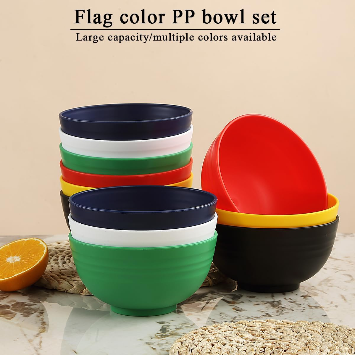 Berglander Plastic Bowls Set of 12 Pieces 25Oz, Mutil Color Reusable and Sturdy Ramen Bowl, Soup Bowls, Cereal Bowl for Adult, Kids, Home, Restaurant, Garden, Picnic, Camping, Poolside, Outdoor - 2. De Color image number 5
