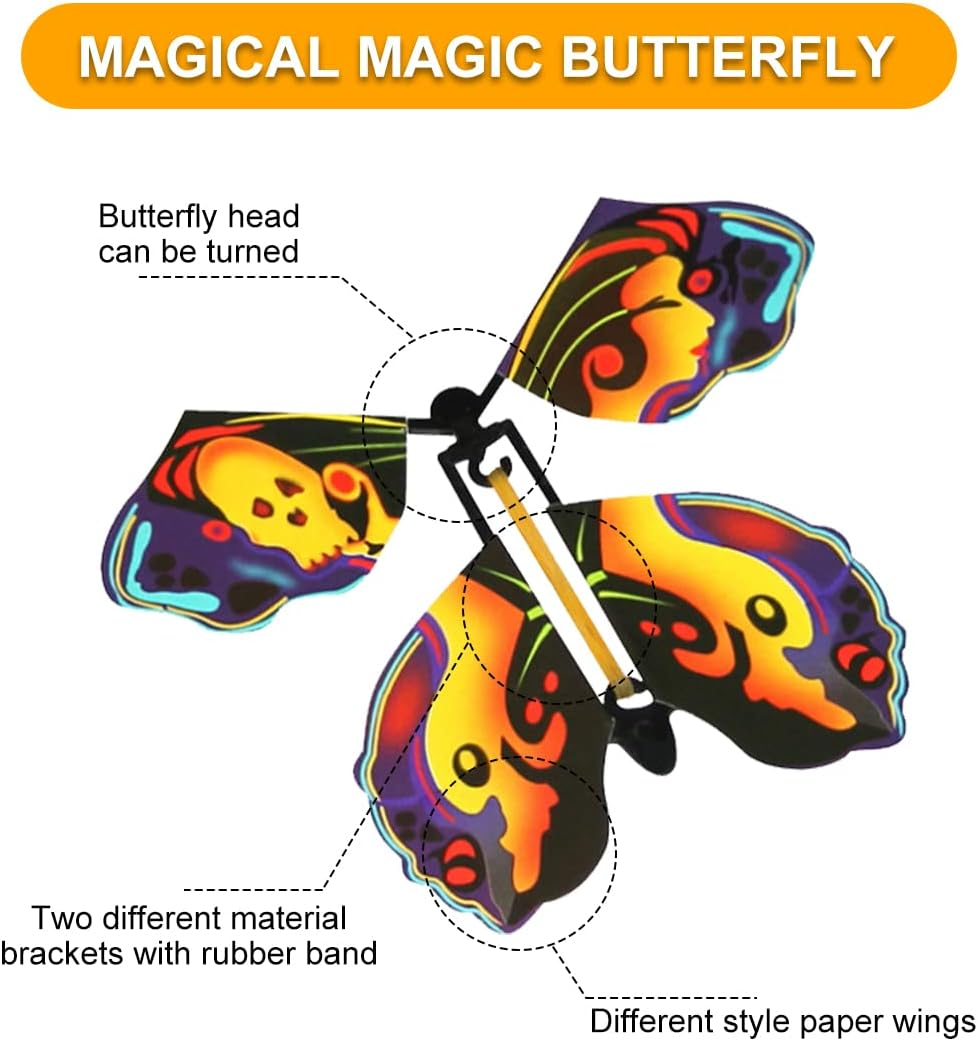 20Pcs Flying Butterfly Cards Rubber Band Powered Wind up Butterfly Toy for Birthday Wedding Greeting Cards Sensory Development Wind up Flying Paper Butterflies Set